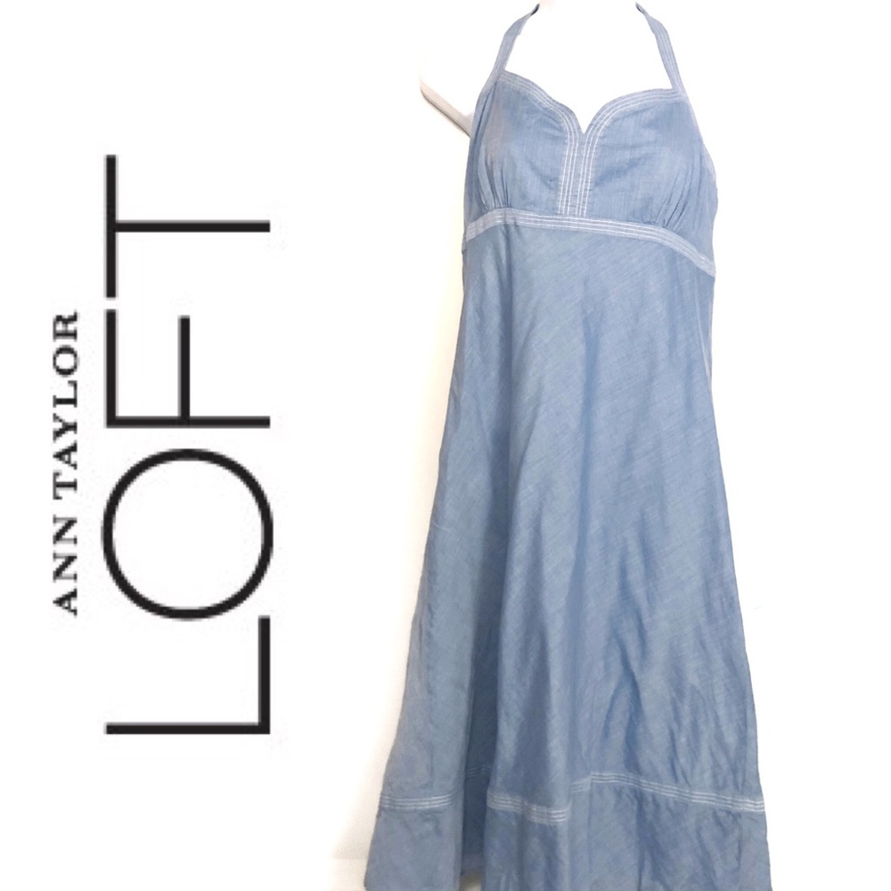 LOFT Chambray Denim Halter Sweetheart Dress